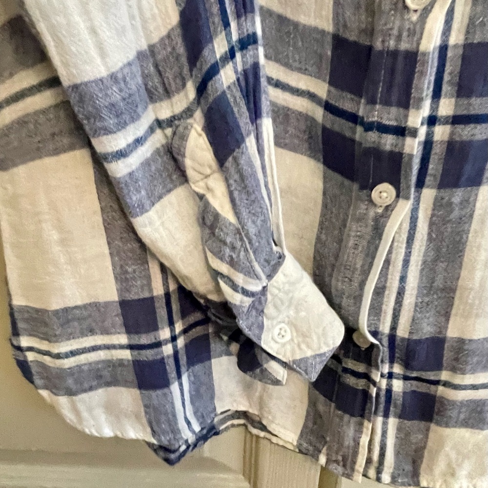 Rails Linen Blend Charli Lapis Coast White Button Front Shirt - Picture 8 of 12